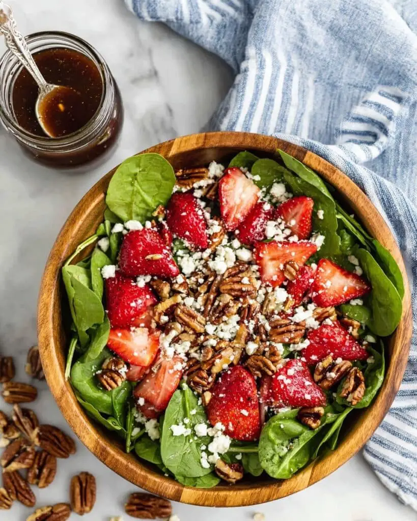 Strawberry Spinach Salad with Feta, Pecans, and Balsamic Dressing Recipe