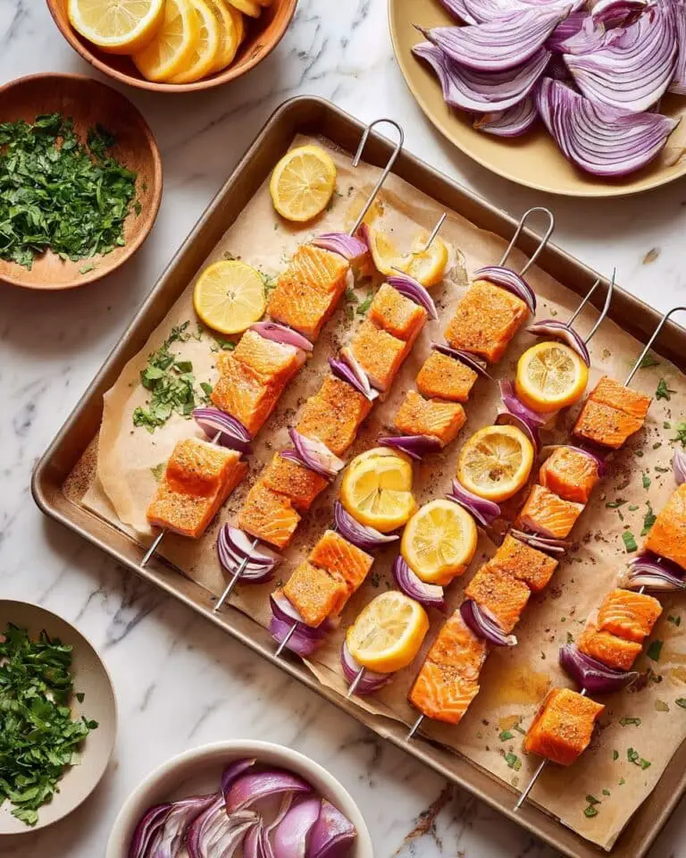 Garlic-Lemon Marinaded Salmon Skewers Recipe