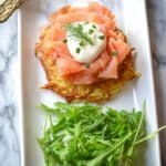 Potato Rosti Stack with Smoked Salmon, Sour Cream, and Dill Recipe