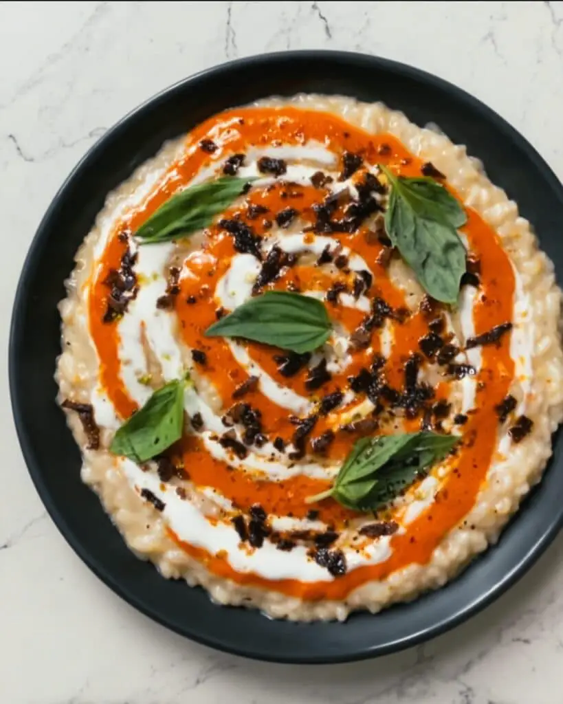 Eggplant and Cherry Tomato Risotto with Goat Cheese Cream Recipe